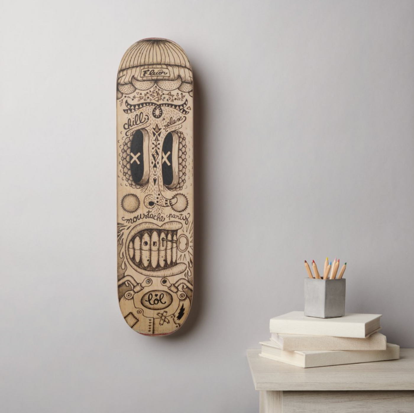 Old School Wood Art Skateboard